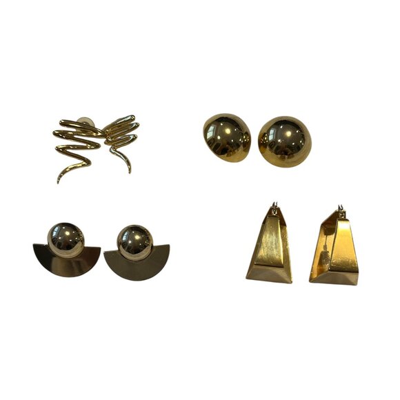 FUNKY CHUNKY Earrings 4 Pairs Gold Metal Vintage 80's Fun Retro - Picture 1 of 9